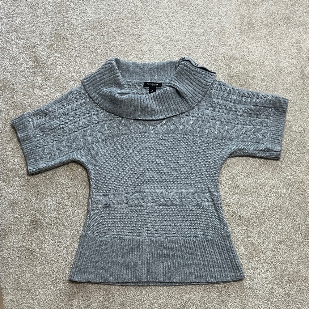 White House Black Market Gray Short-Sleeve Cowl-Neck Cable Knit Sweater